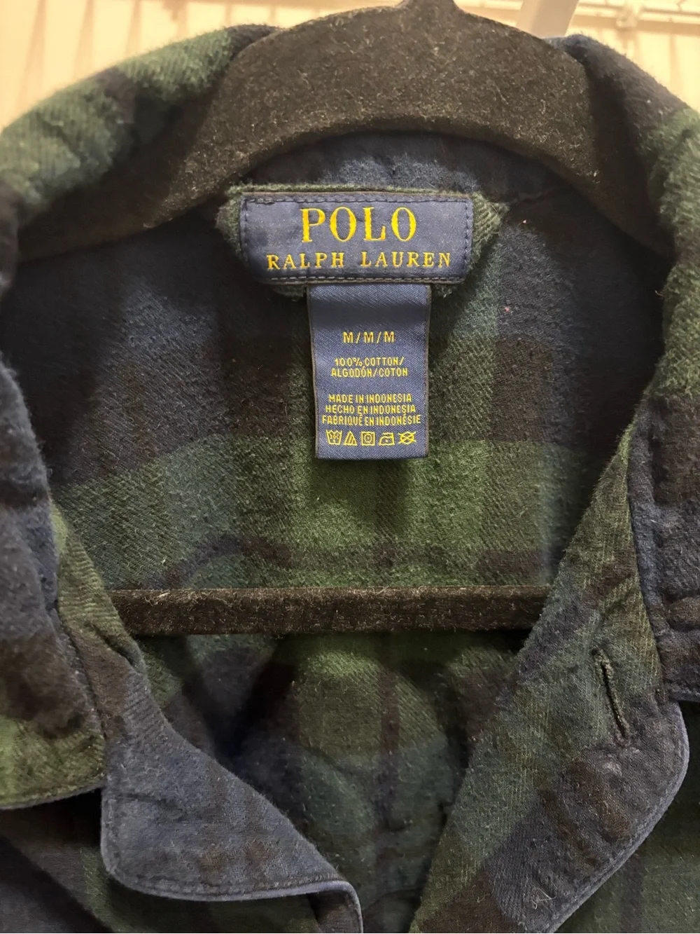 100% Cotton Polo by Ralph Lauren Green & Navy Plaid Button-Down Pajama Shirt